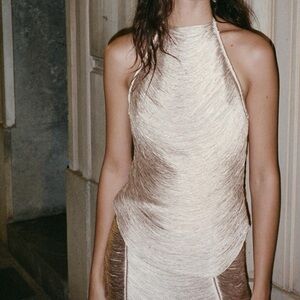 Zara Shimmering Cream Backless Dress